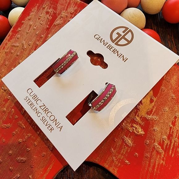 NWT Giani Bernini CZ Sterling Silver Magenta Rose Earrings - Picture 3 of 4